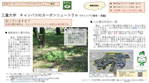 三重大学 キャンパスのカーボンニュートラル(キャンパス緑花・葛編)
